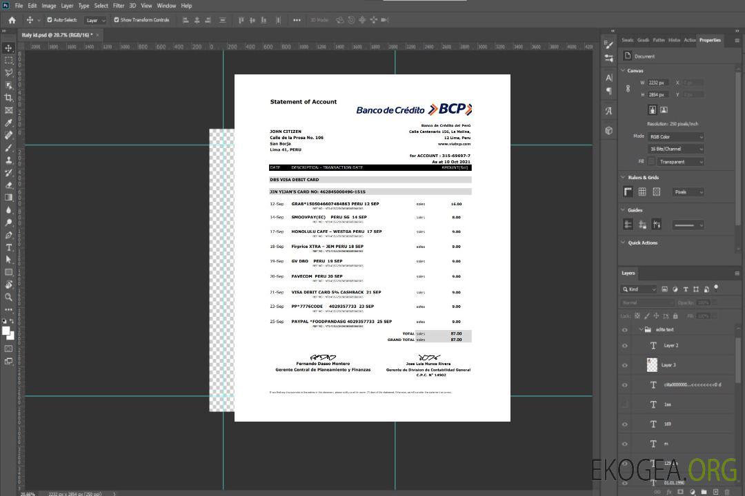 Pérou Banco de Credito del Peru (BCP) excel pdf template